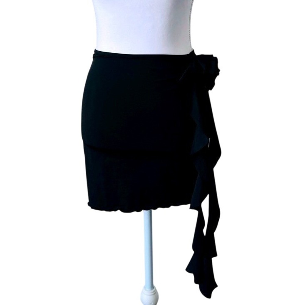 Y2K Skirt Rosette Ruffle Women Sz S Black 3D Floral Mini Skirt